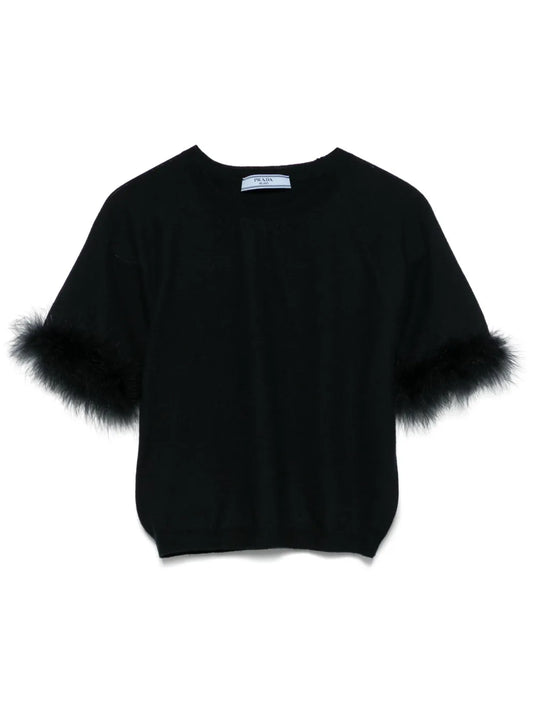 Feather-Trim Sweater