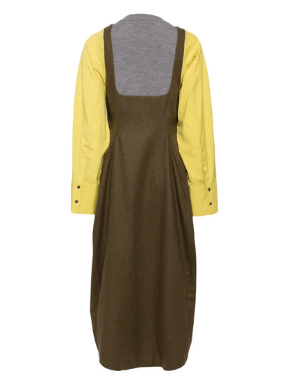 Contrasting Long-Sleeves Maxi Dress
