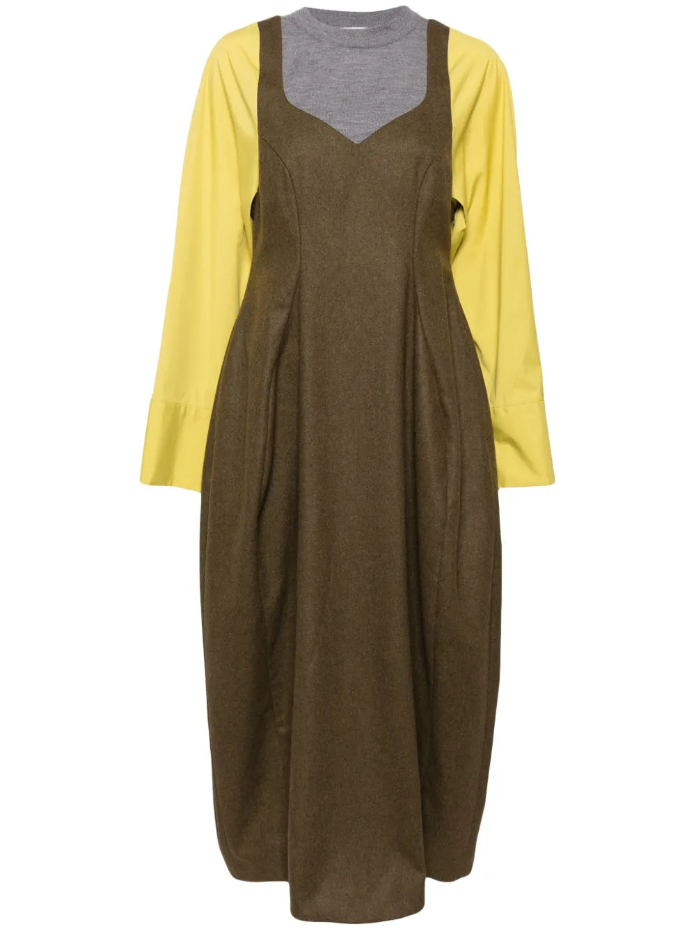 Contrasting Long-Sleeves Maxi Dress