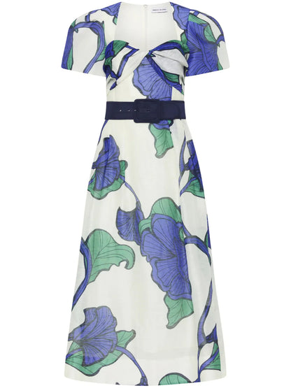 Floral-Print Belted Midi Dress