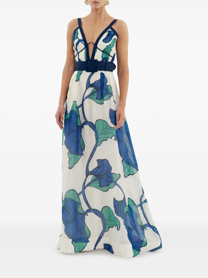 Floral-Print Belted Maxi Dress