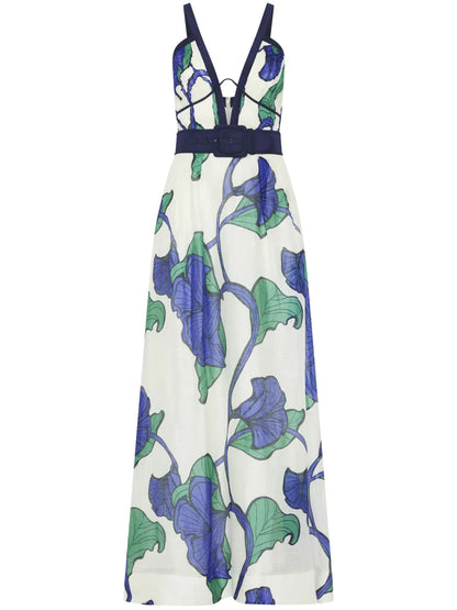 Floral-Print Belted Maxi Dress
