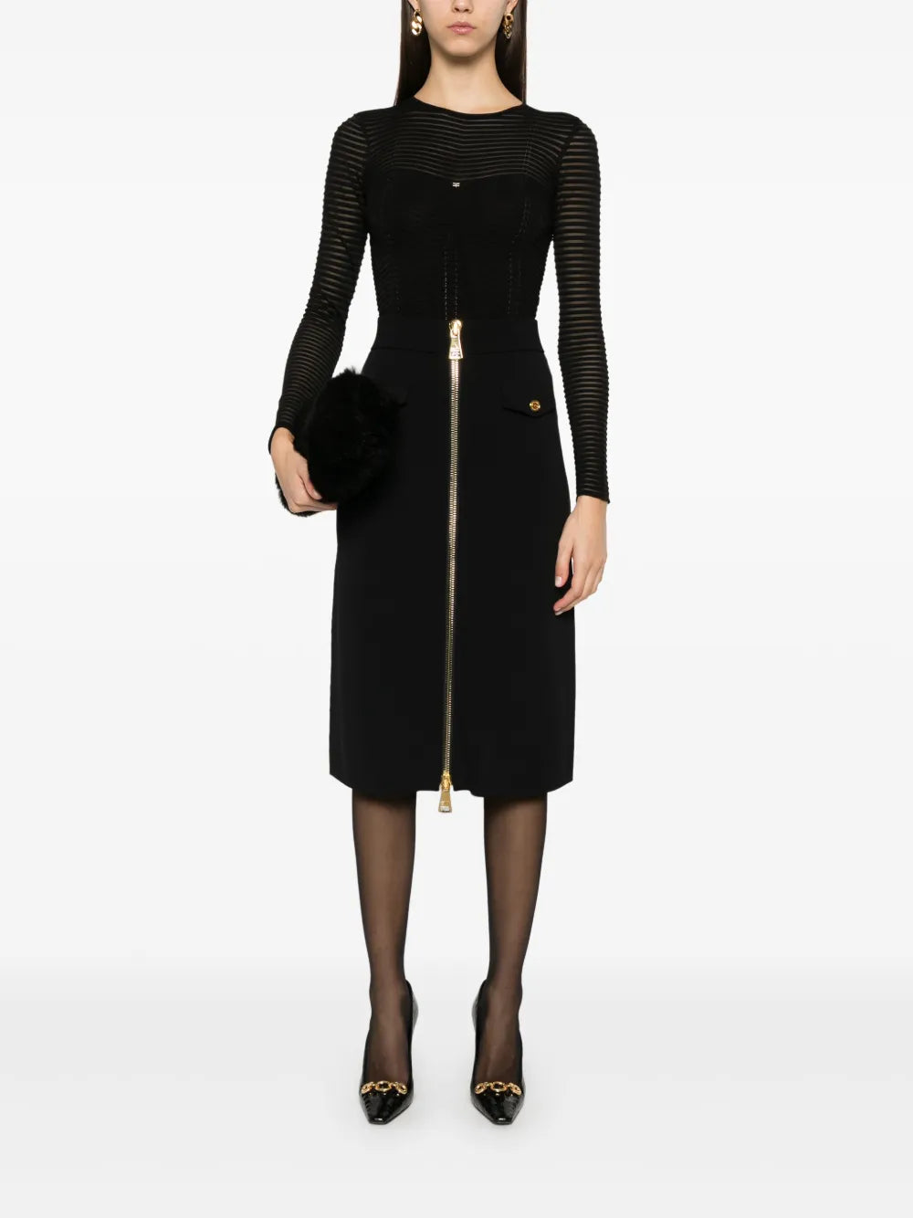 Zip-Up Midi Skirt