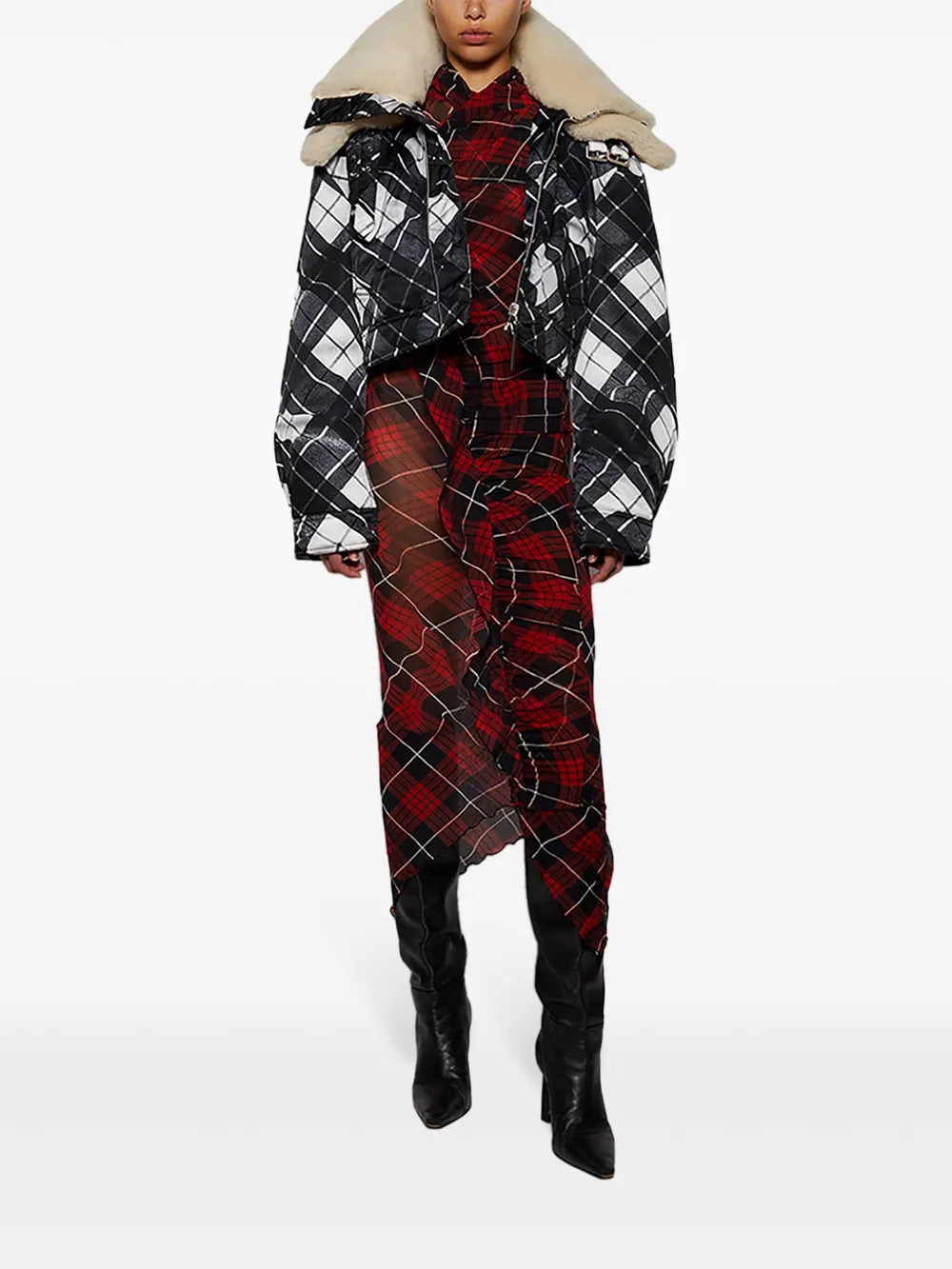 Layered Shearling-Collar Jacket
