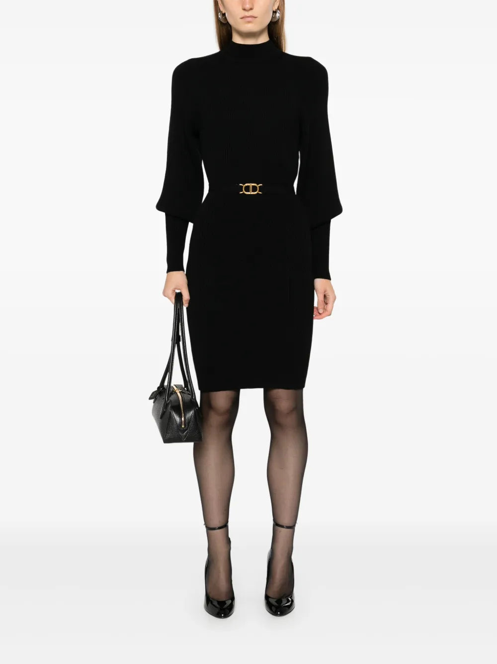 Belted Ribbed-Knit Mini Dress