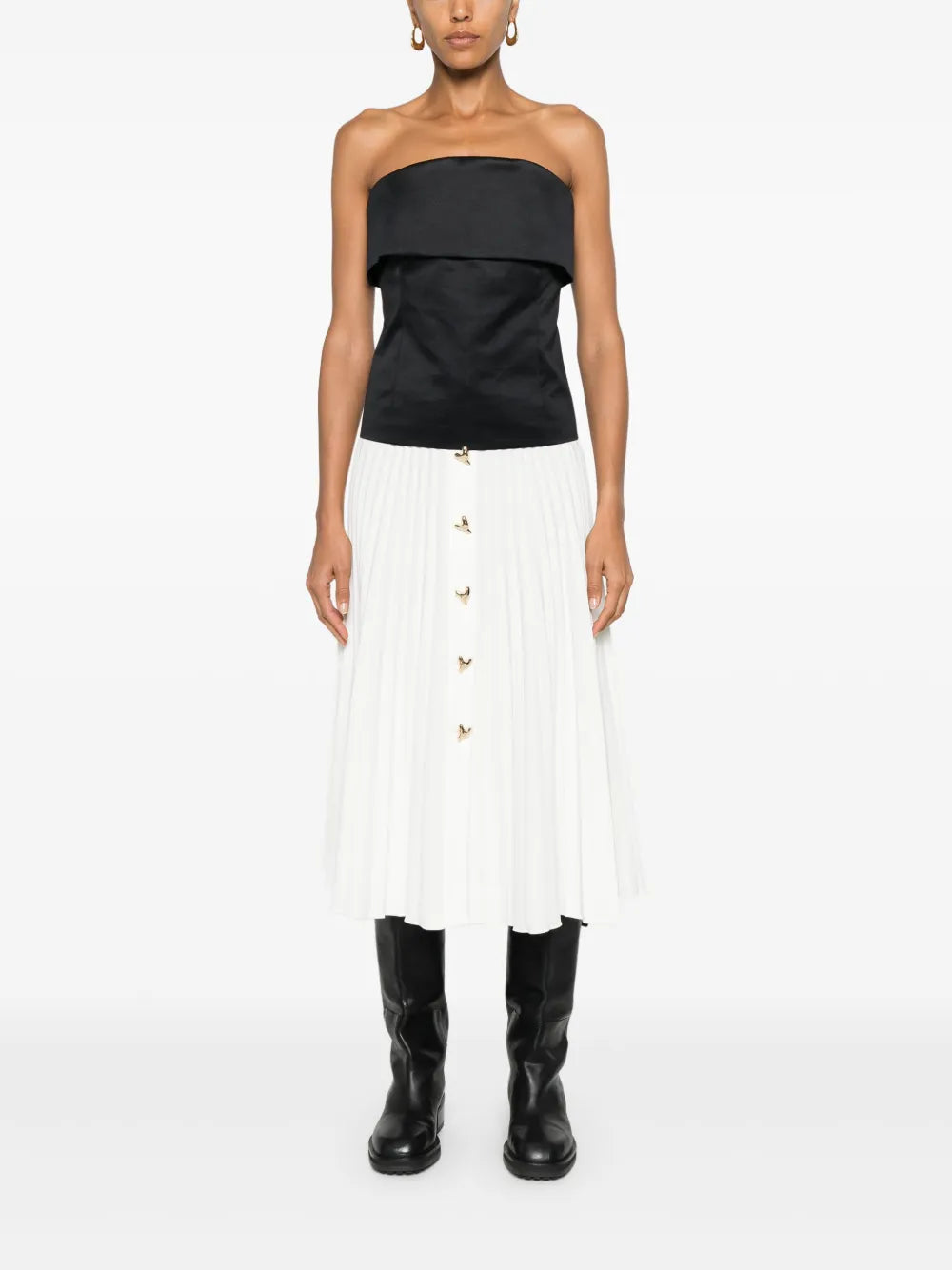 Heart-Button Pleated Midi Skirt