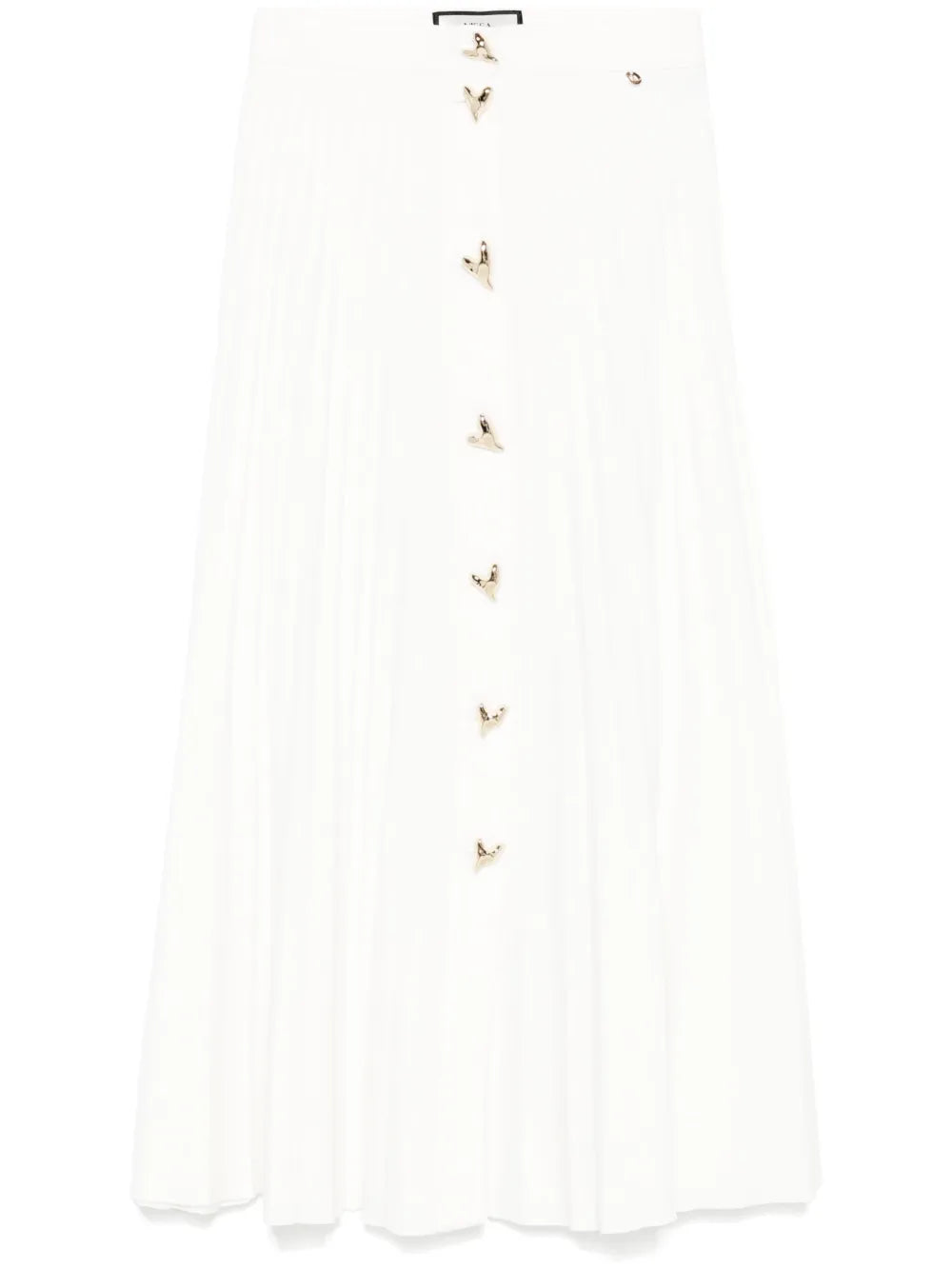 Heart-Button Pleated Midi Skirt