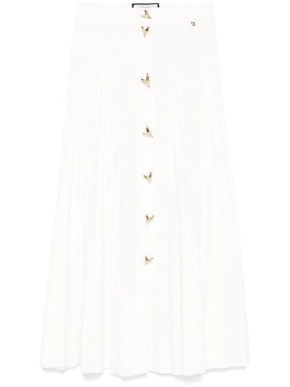 Heart-Button Pleated Midi Skirt