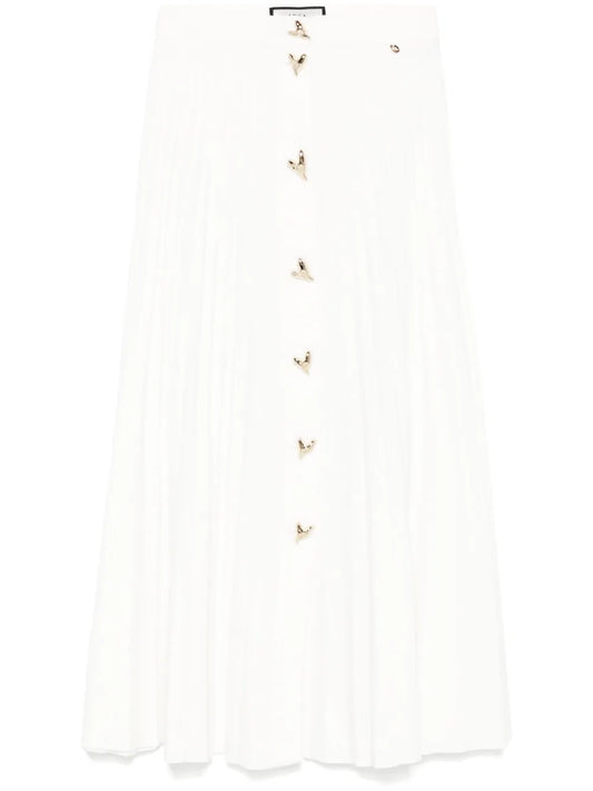 Heart-Button Pleated Midi Skirt