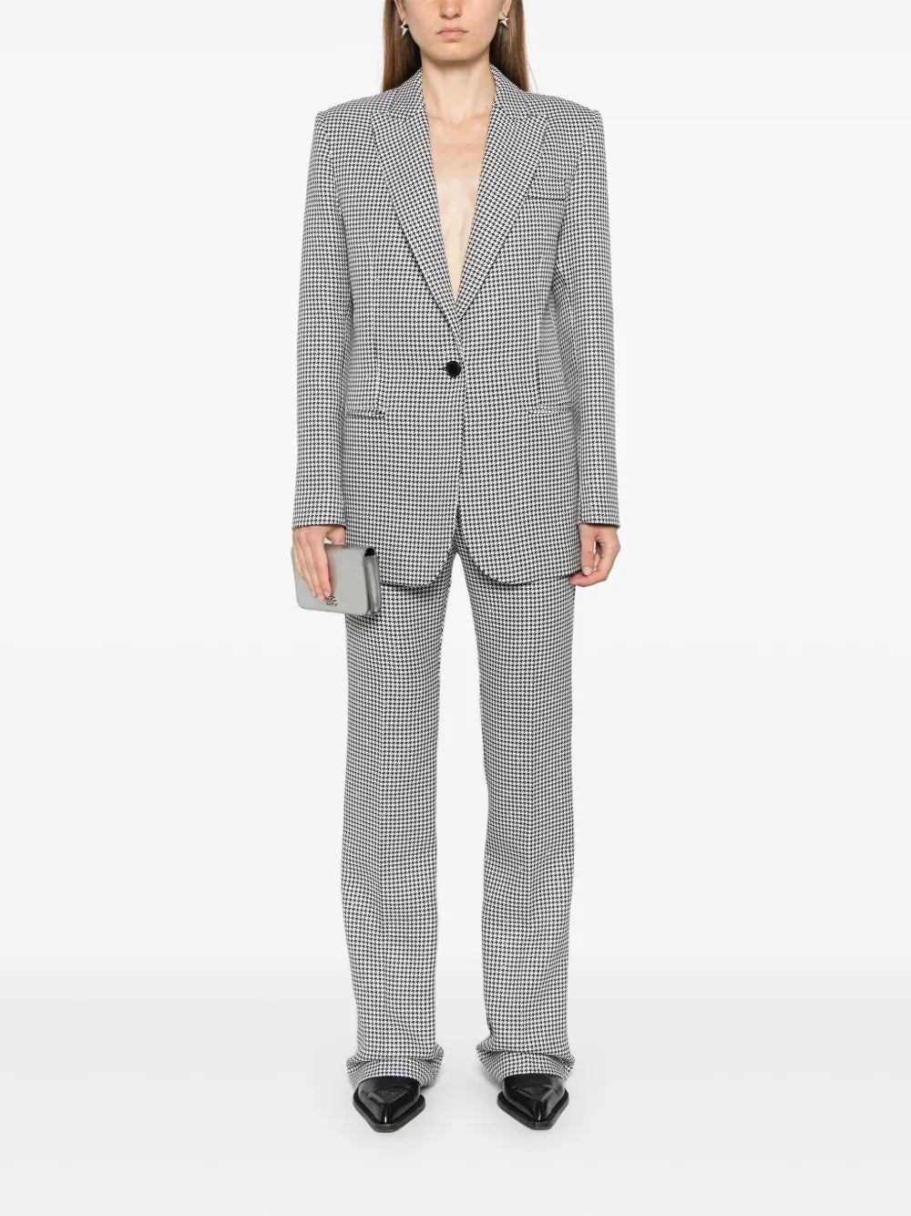 Houndstooth High-Waist Trousers