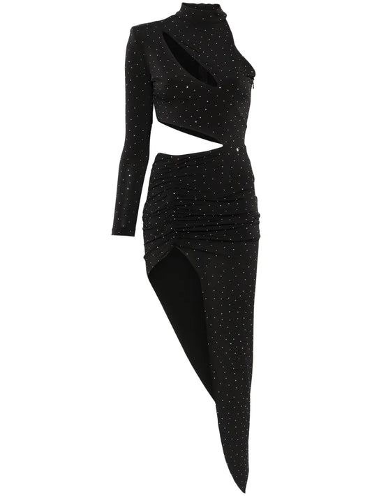Crystal-Embellished Asymmetric Midi Dress