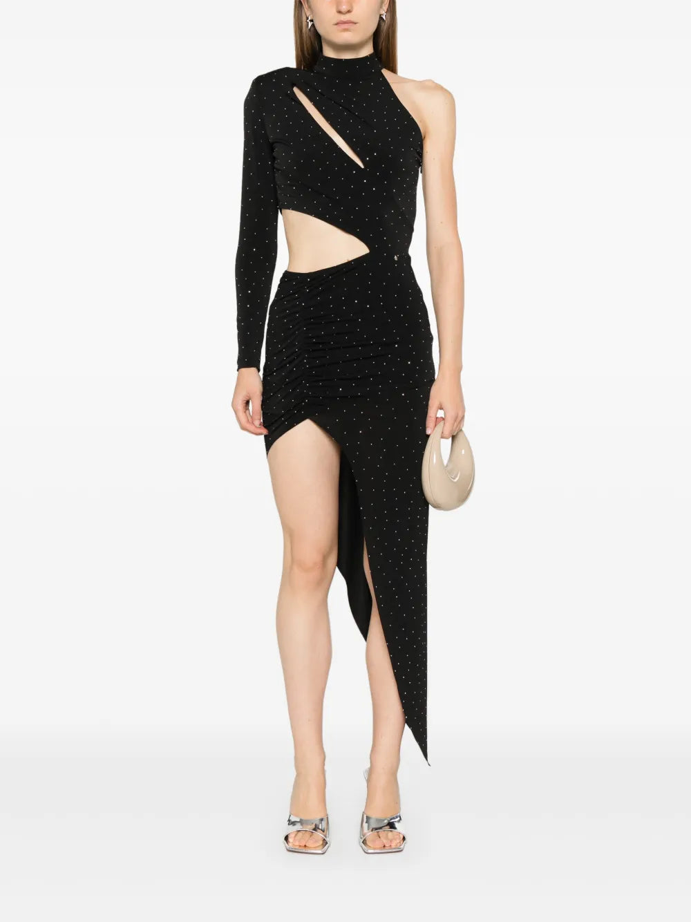 Crystal-Embellished Asymmetric Midi Dress