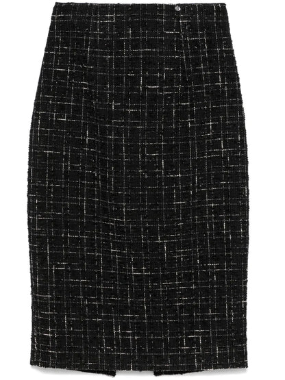 High-Waisted Bouclé Midi Skirt