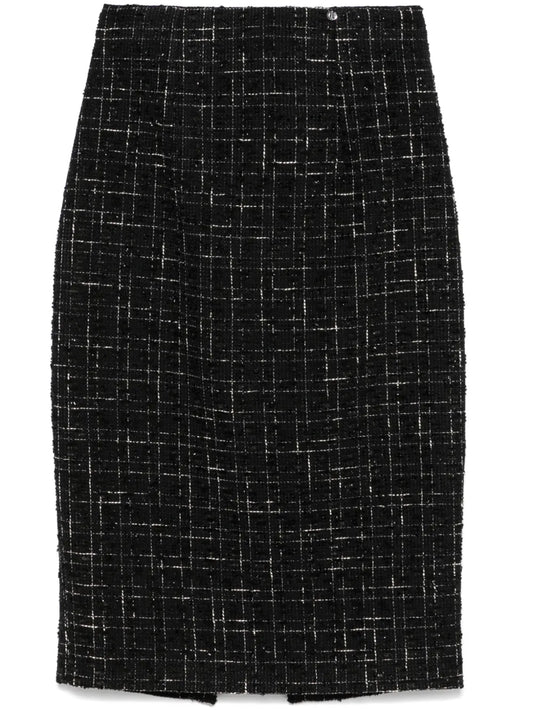 High-Waisted Bouclé Midi Skirt