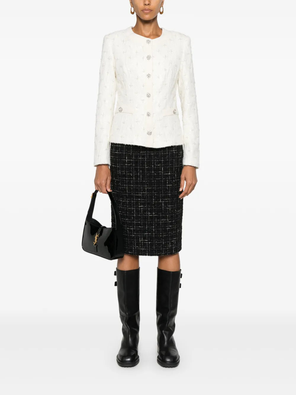 High-Waisted Bouclé Midi Skirt