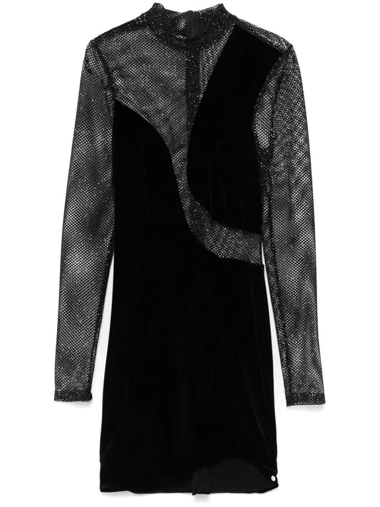 Glitter-Detail Velvet Mini Dress