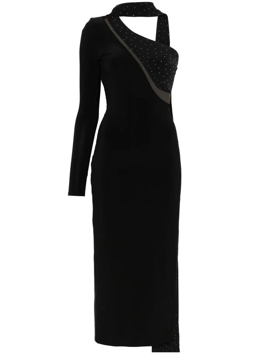 Crystal-Embellished Asymmetric Maxi Dress