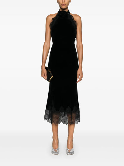 Floral-Appliqué Midi Dress