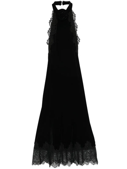 Floral-Appliqué Midi Dress