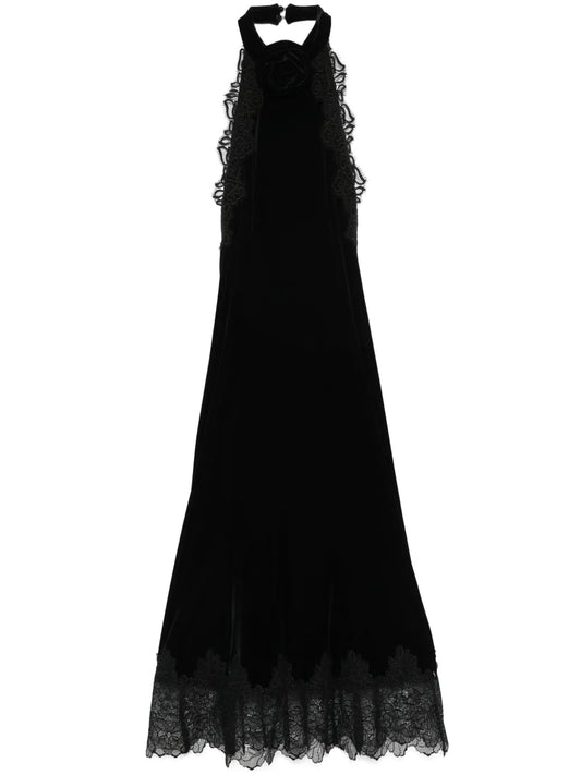 Floral-Appliqué Midi Dress