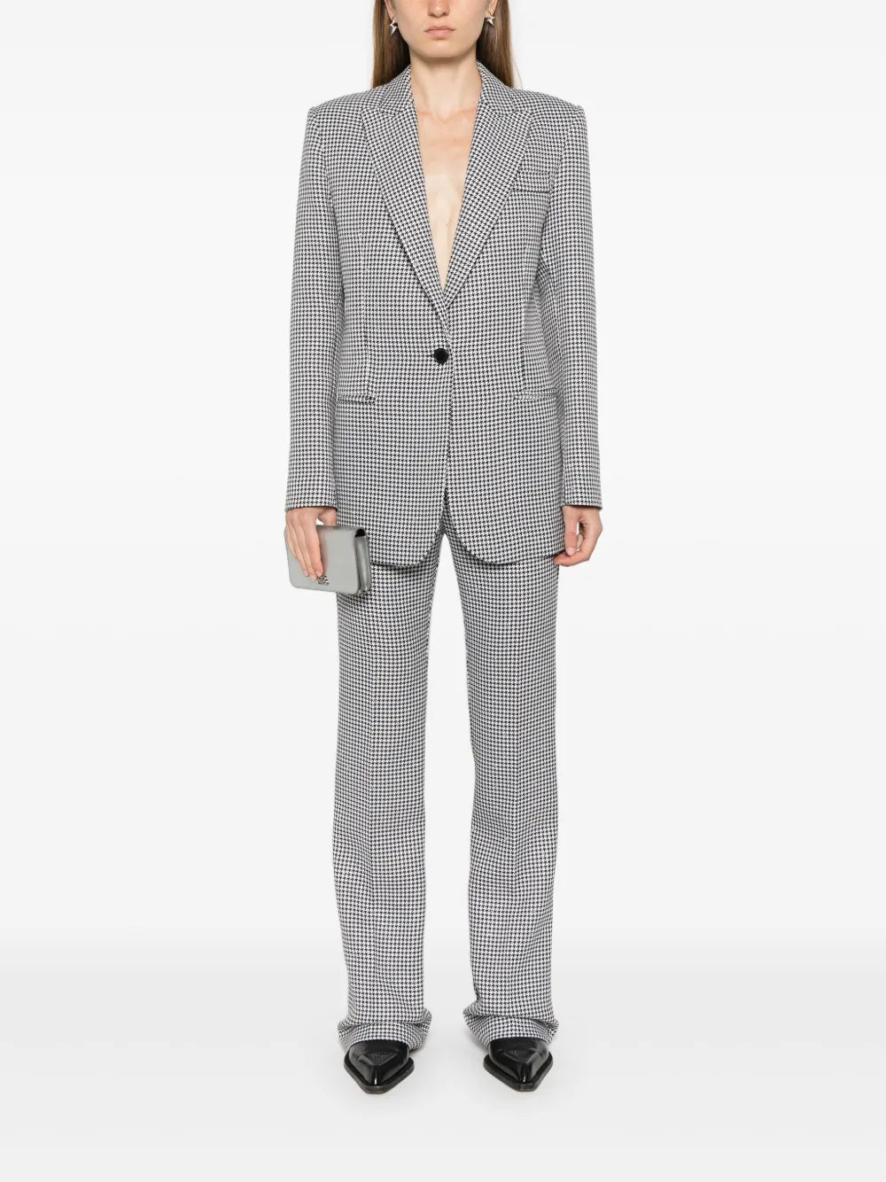 Houndstooth Single-Breasted Blazer
