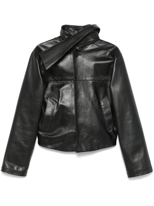 Scarf-Collar Leather Jacket