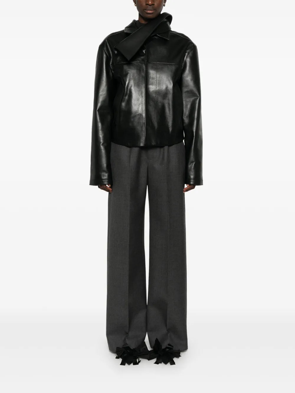 Scarf-Collar Leather Jacket