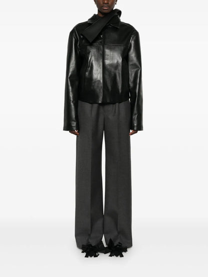 Scarf-Collar Leather Jacket