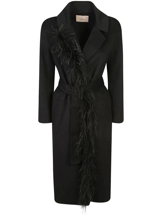 Feather-Trim Coat