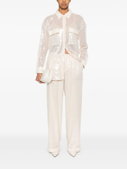 Sequinned Straight-Leg Trousers