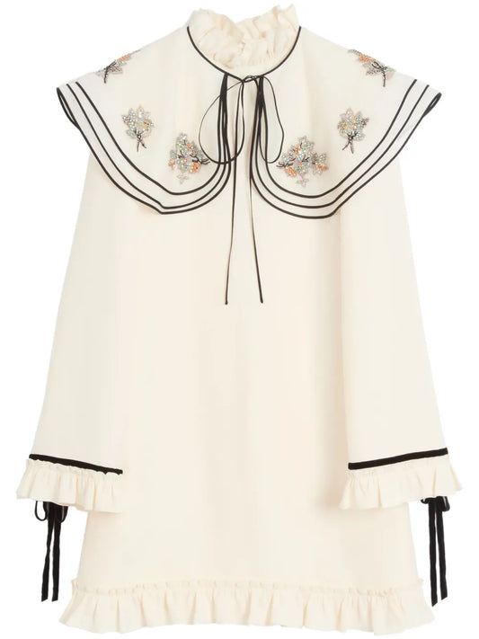 Oversized-Collar Silk Dress