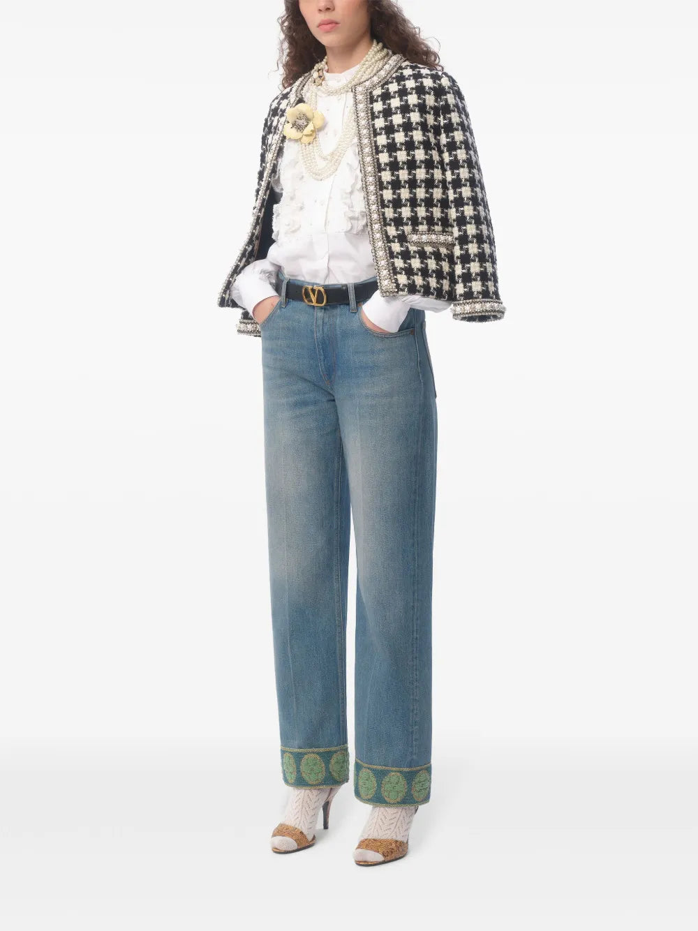 Jacquard-Trim Jeans