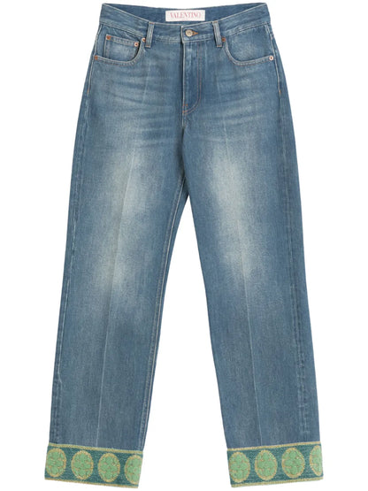 Jacquard-Trim Jeans