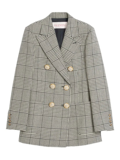Houndstooth-Pattern Wool Blazer