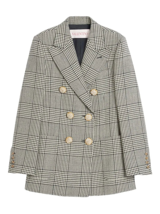 Houndstooth-Pattern Wool Blazer