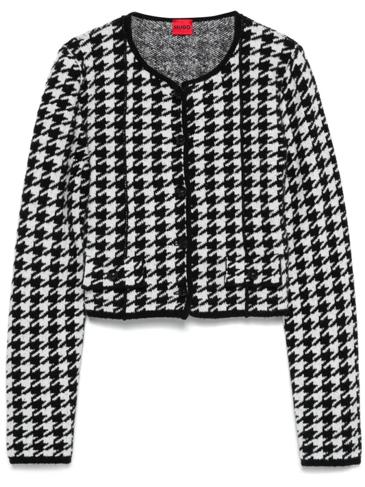 Houndstooth-Pattern Cardigan