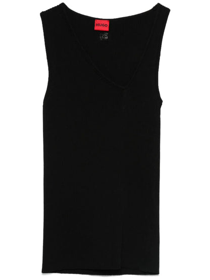 Sleeveless Asymmetric V-Neck Knitted Top
