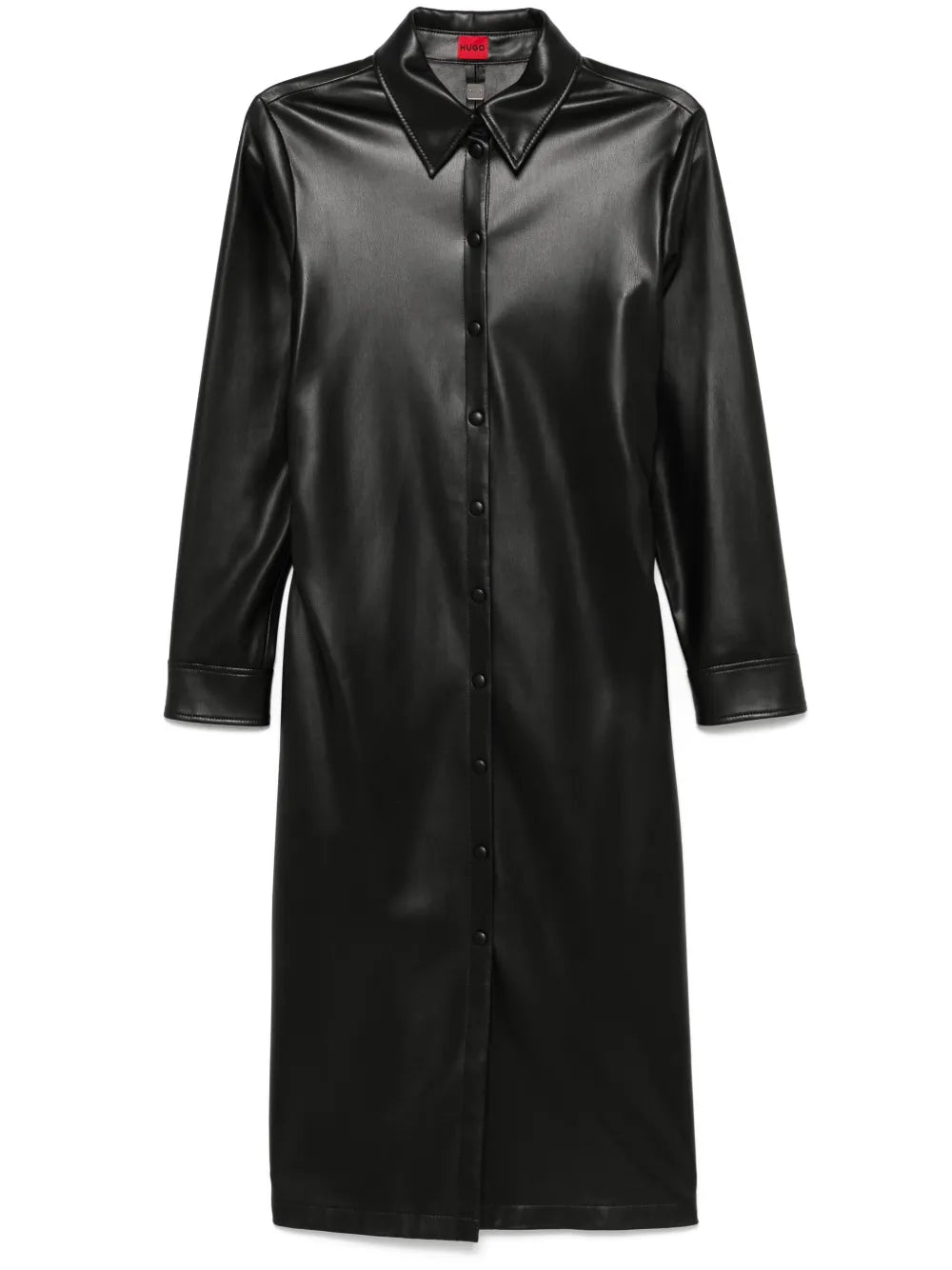 Faux-Leather Midi Shirt Dress