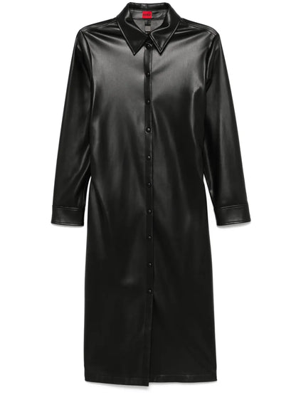 Faux-Leather Midi Shirt Dress