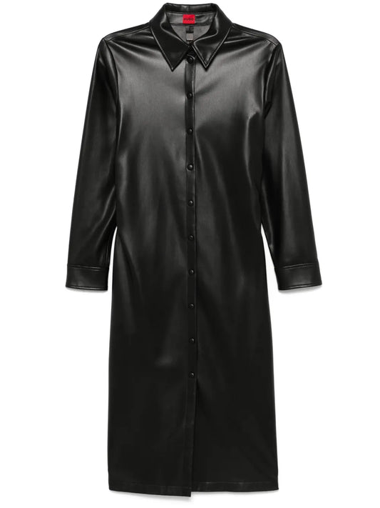 Faux-Leather Midi Shirt Dress