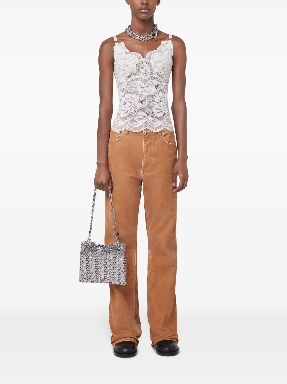 Contrast-Stitching Straight Trousers