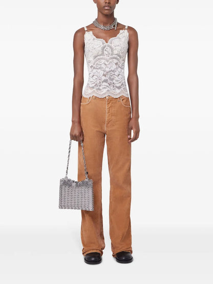 Contrast-Stitching Straight Trousers