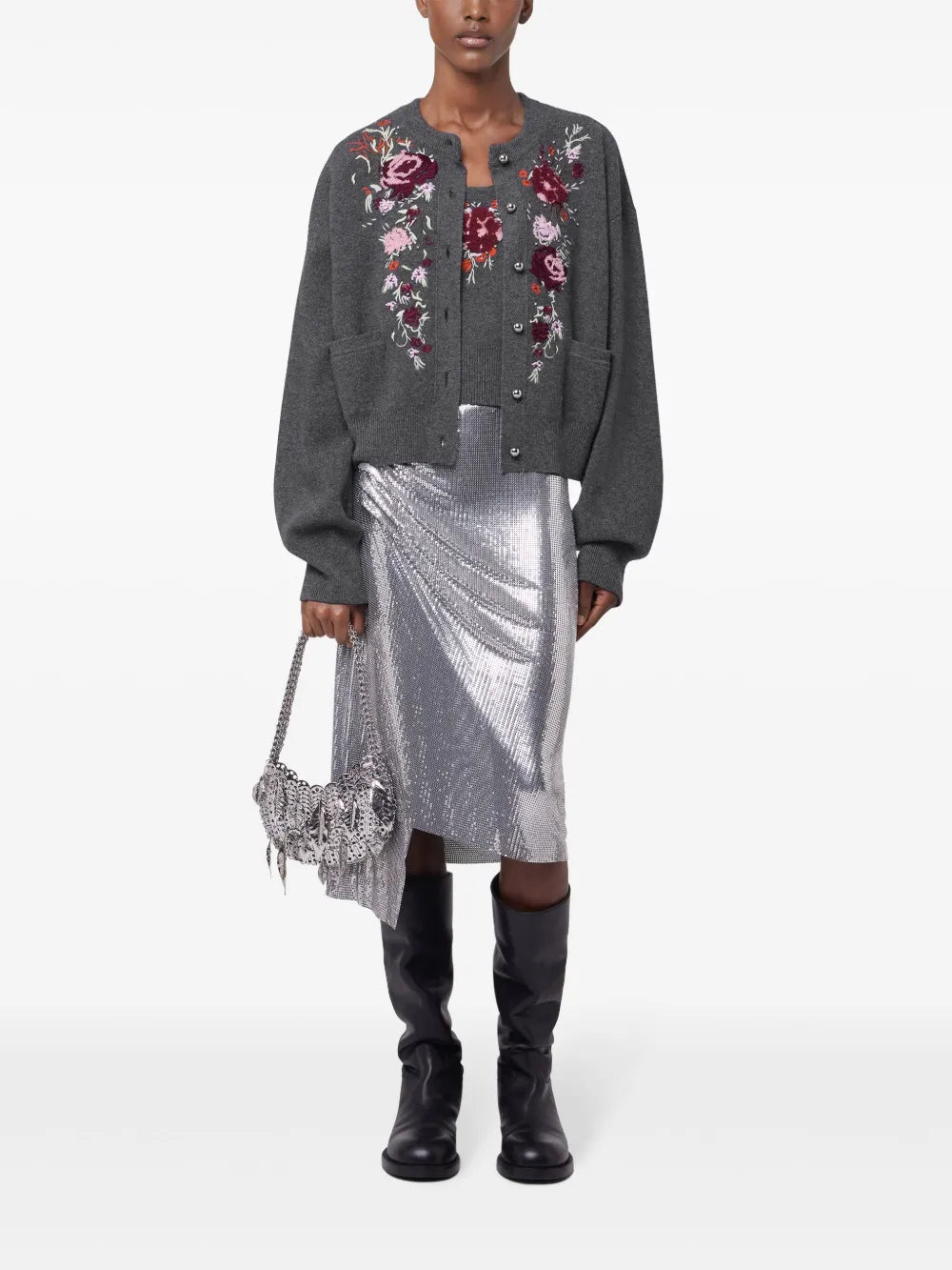 Floral-Embroidered Cardigan