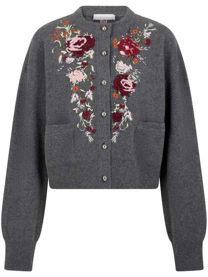Floral-Embroidered Cardigan