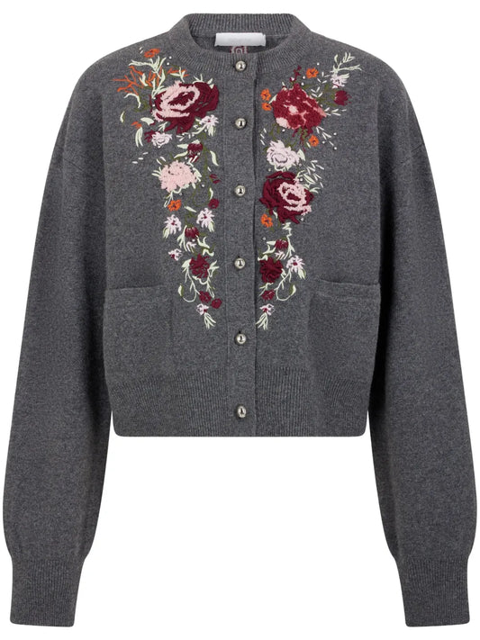Floral-Embroidered Cardigan