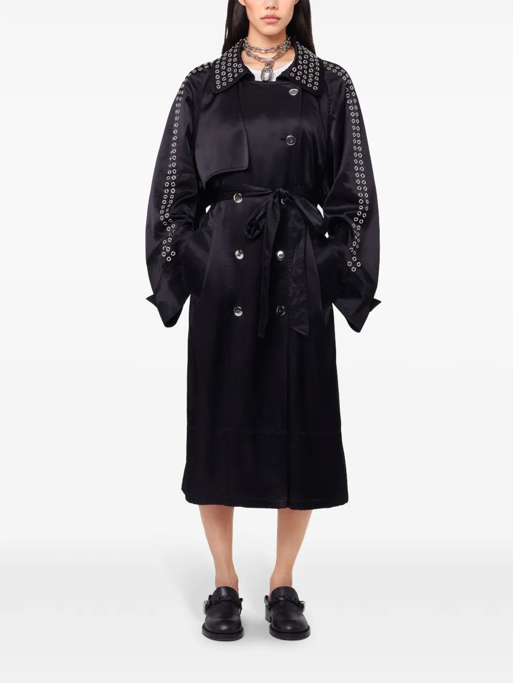 Eyelet-Detail Trench Coat