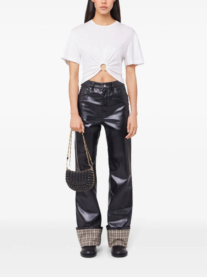 Faux-Leather Flared Trousers