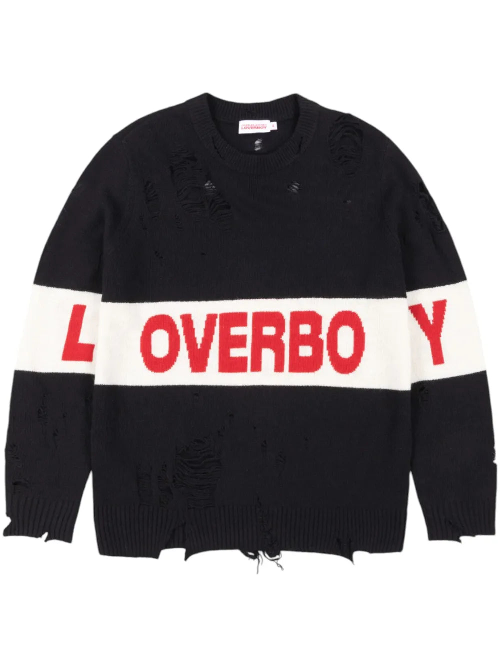 Logo-Intarsia Distressed Sweater