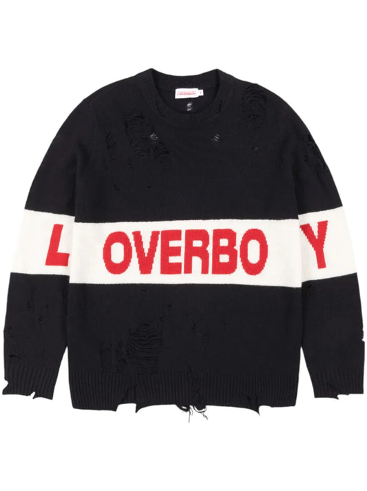 Logo-Intarsia Distressed Sweater