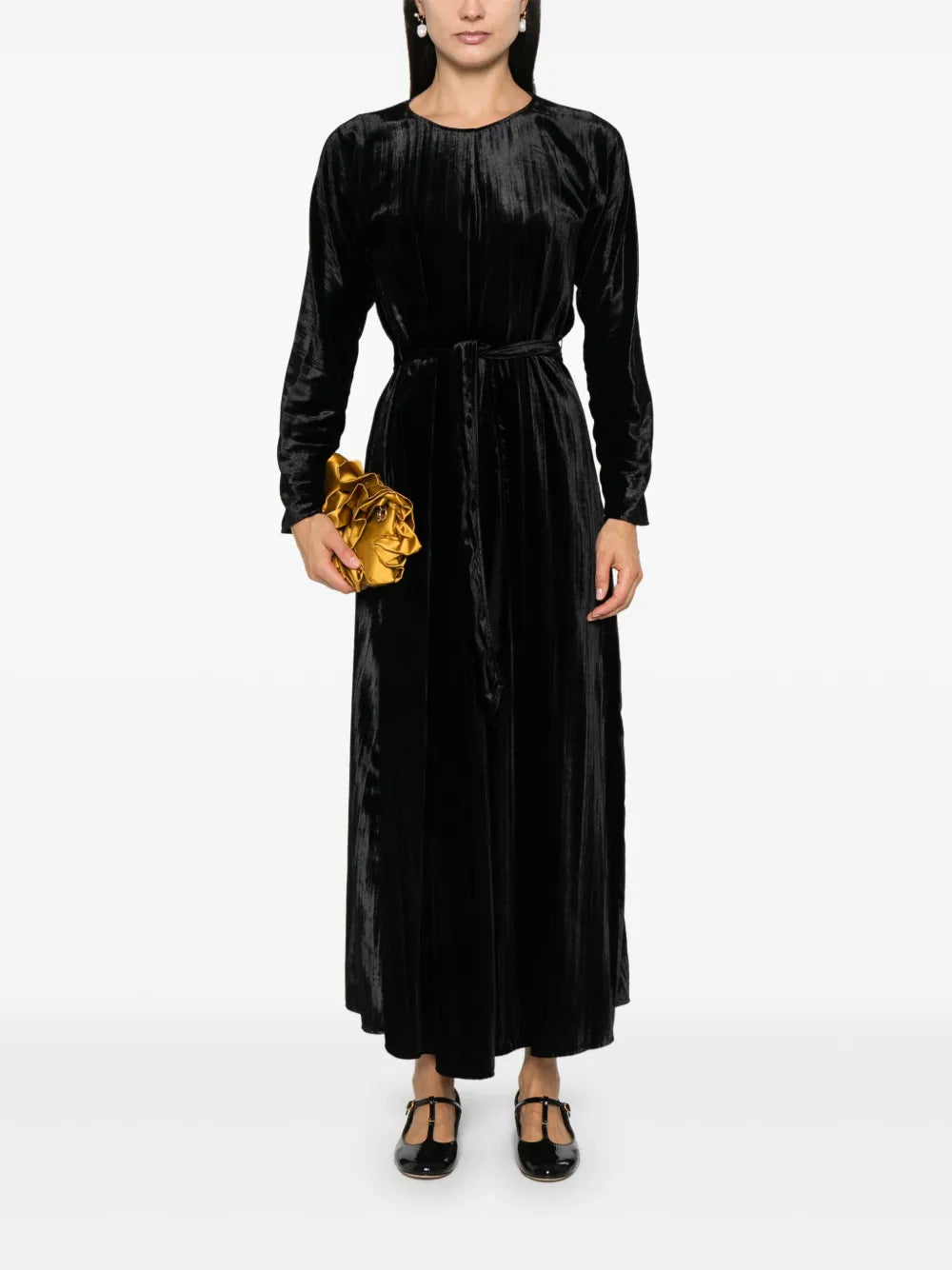 Pleated Velvet Maxi Dress